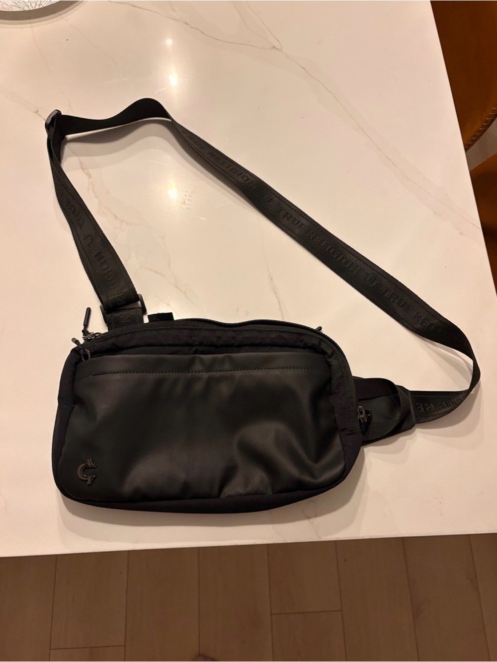 True Religion Black Sling Crossbody Belt Bag